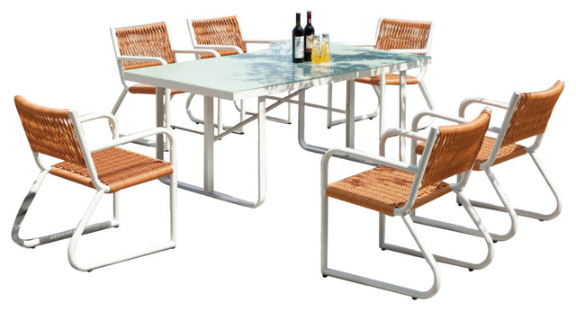 Haiti Modern Outdoor Dining Set For 6 With Glass Top