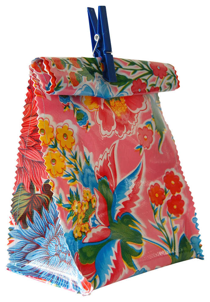 Oil Cloth Lunch Bag in Pink Flowers/Yellow Mums - Eclectic - Lunch Boxes  And Totes - by Alisa Curiel | Houzz