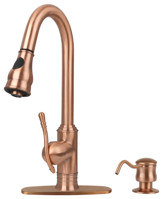 Copper Pull Down Kitchen Faucet With Soap Dispenser and Deck Plate, All ...