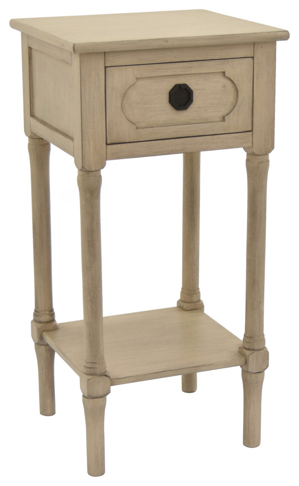 Plutus Brands Wood Side Table With Drawer, White Wood Farmhouse