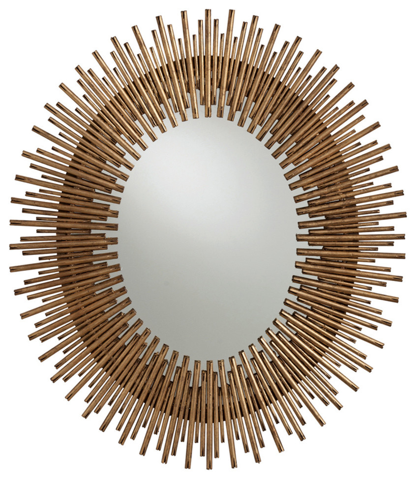 Bassett Antiqued Gold Leaf Sunburst Round Iron Mirror Transitional