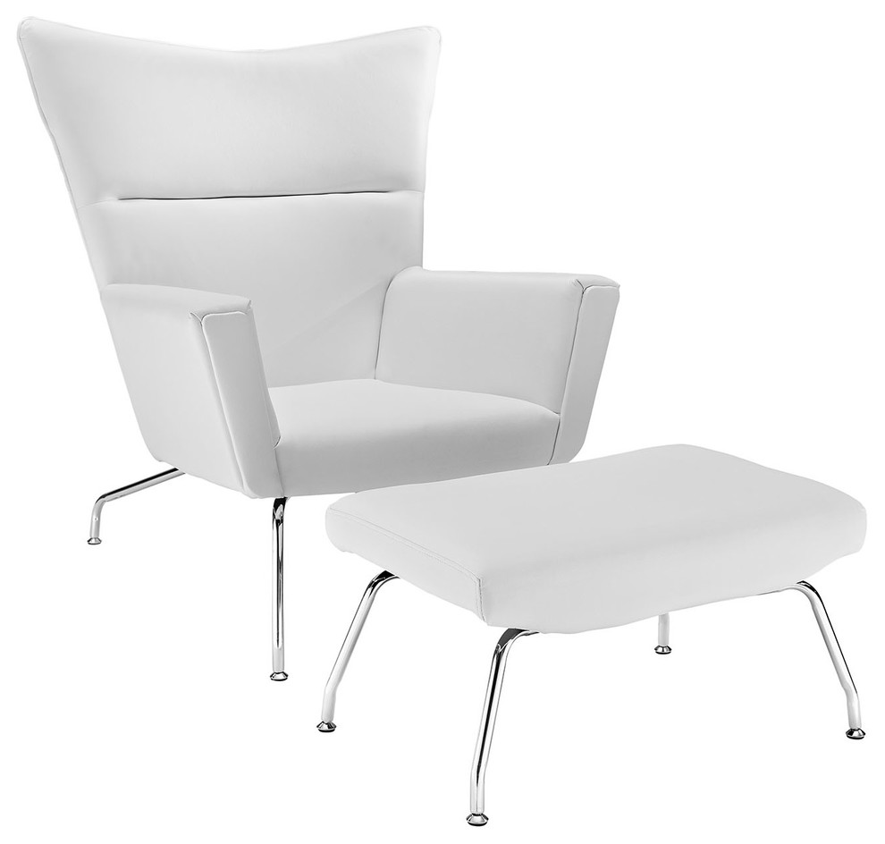 Modway EEI-287-WHI Class Leather Lounge Chair, White