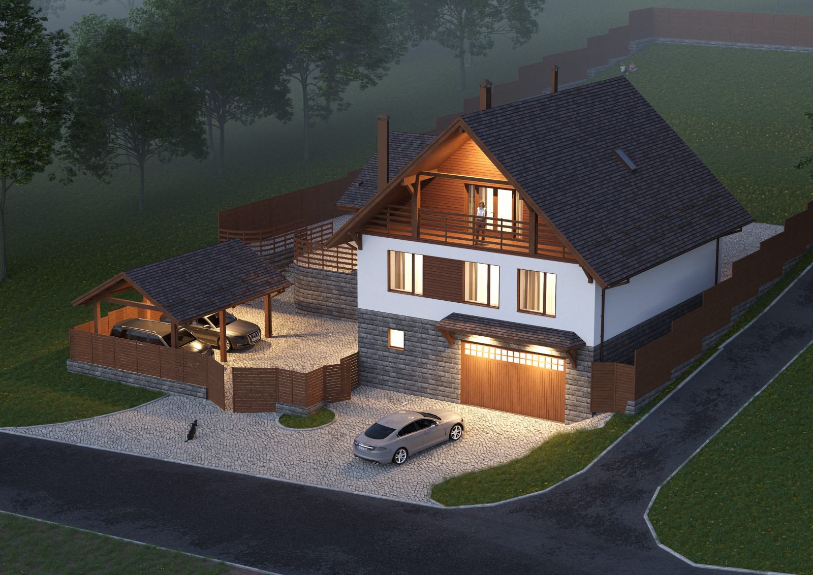 Проект 3-этажного 5-комнатного мансардного дома в стиле шале