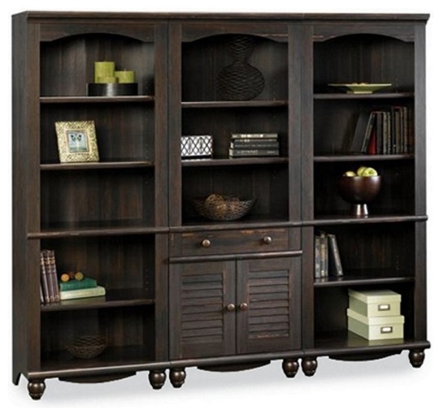 Sauder Harbor View Library Wall Bookcase In Antiqued Paint