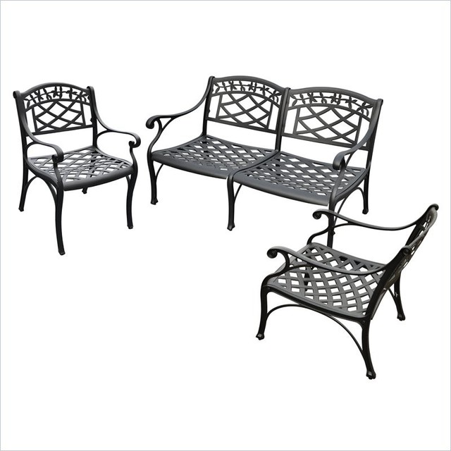 Sedona 3 Piece Cast Aluminum Outdoor Seating Set, Loveseat And 2 Club Chairs Traditional