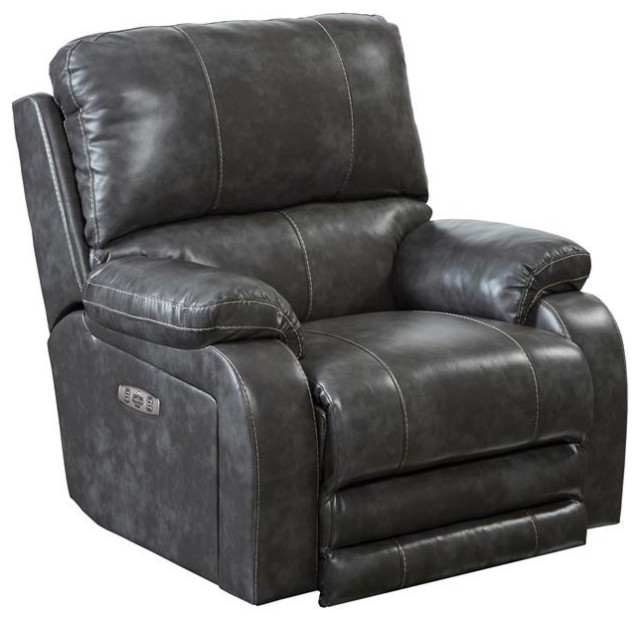 Kealyn Power Lay Flat Recliner with Power Headrest in Gray Faux Leather
