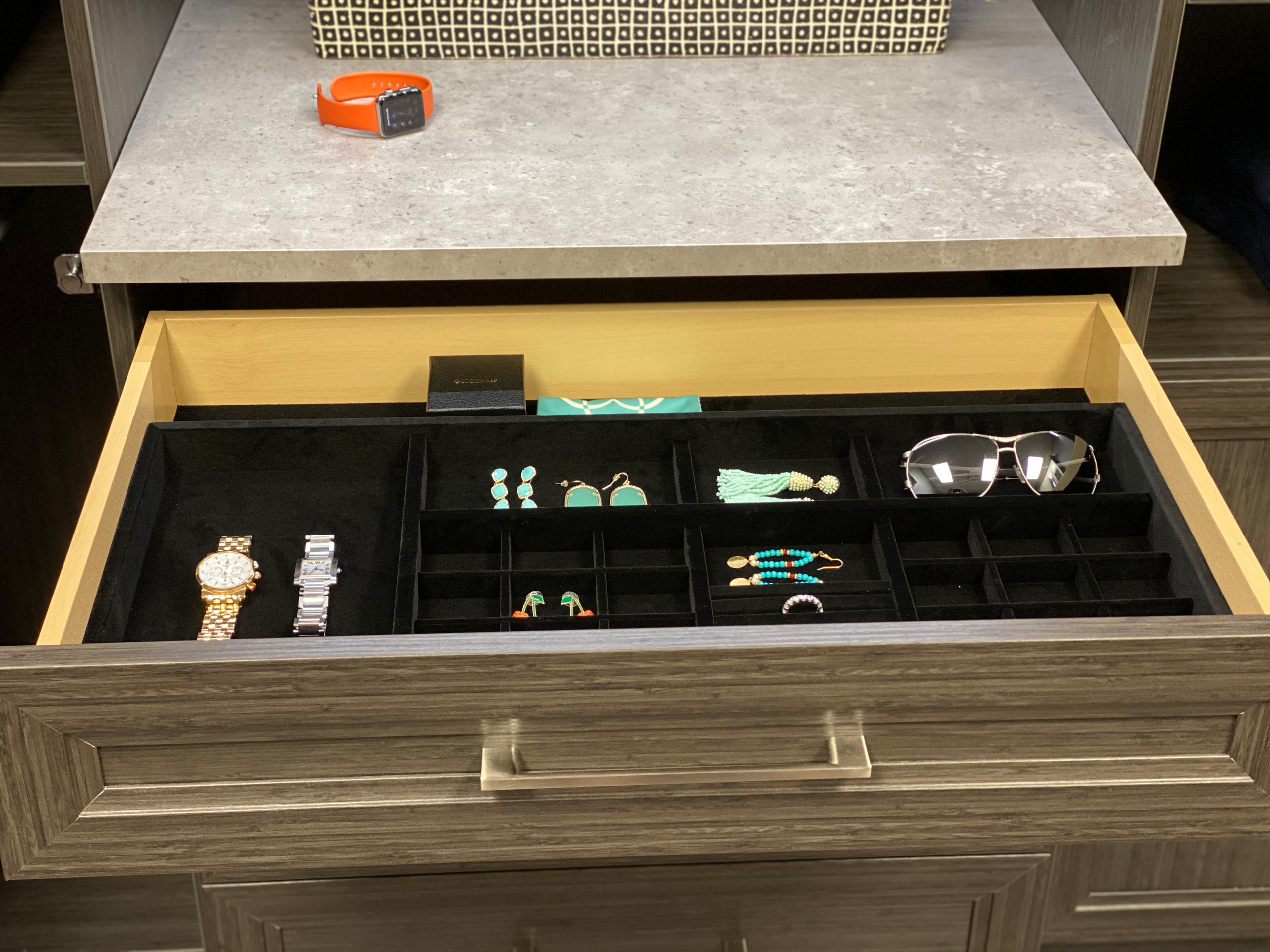 Lined jewelry drawer