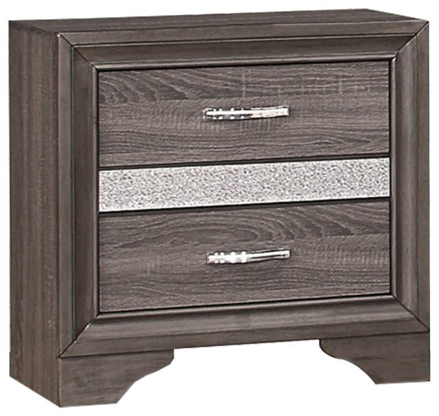 2 Drawer Wooden Nightstand with 1 Hidden Jewelry Drawers, Gray and
