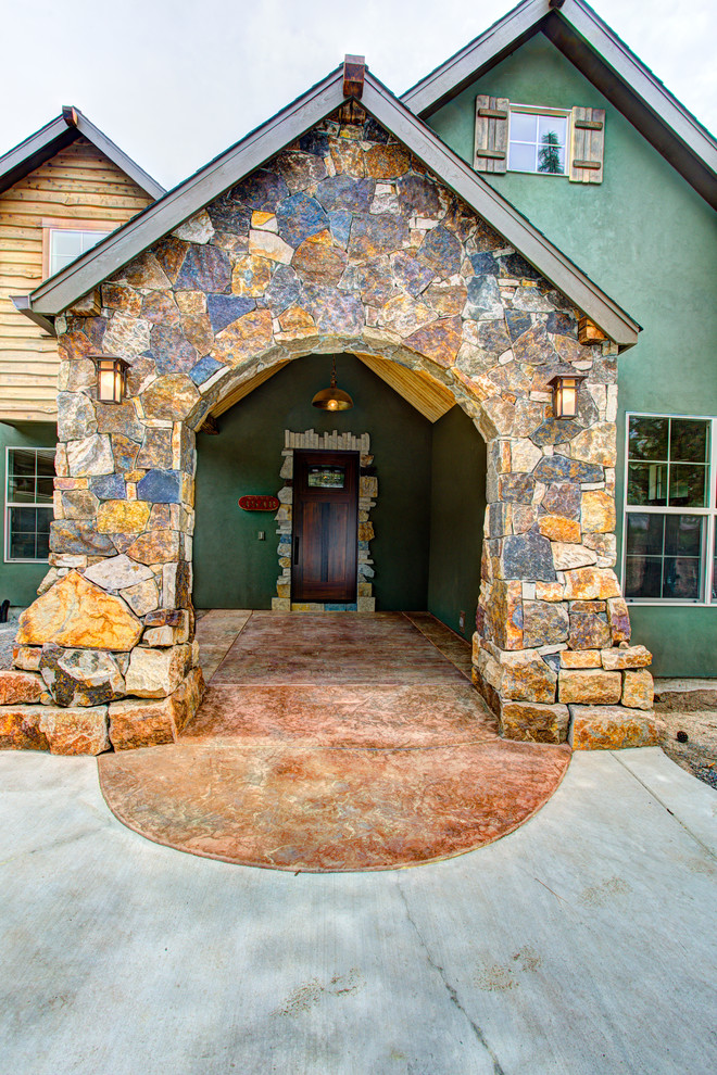 Entryway - large rustic entryway idea