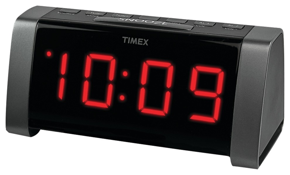 Timex AM/FM Dual Alarm Clock Radio, Jumbo 1.8" LED Display and Aux Input, Black