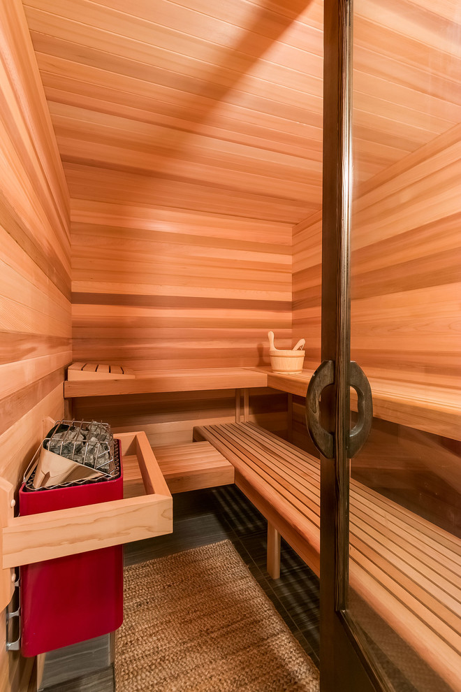 Basement Sauna Rustic Bathroom Minneapolis by FBC Remodel