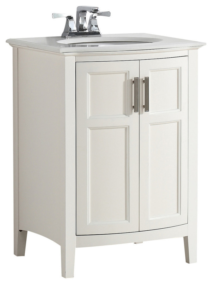 Winston Bath Vanity Rounded Front With White Quartz Marble Top, Soft White, 24"