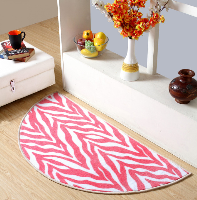 Zebra Light Pink Area Rug for Dining Room, Made In India, 18" x 36" Half Round