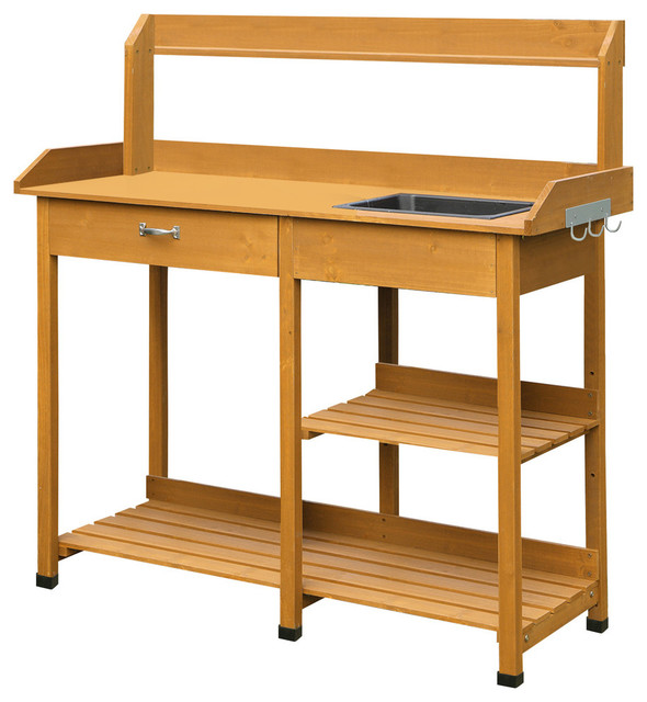 Convenience Concepts Deluxe Potting Bench in Off White Light Oak Wood Finish