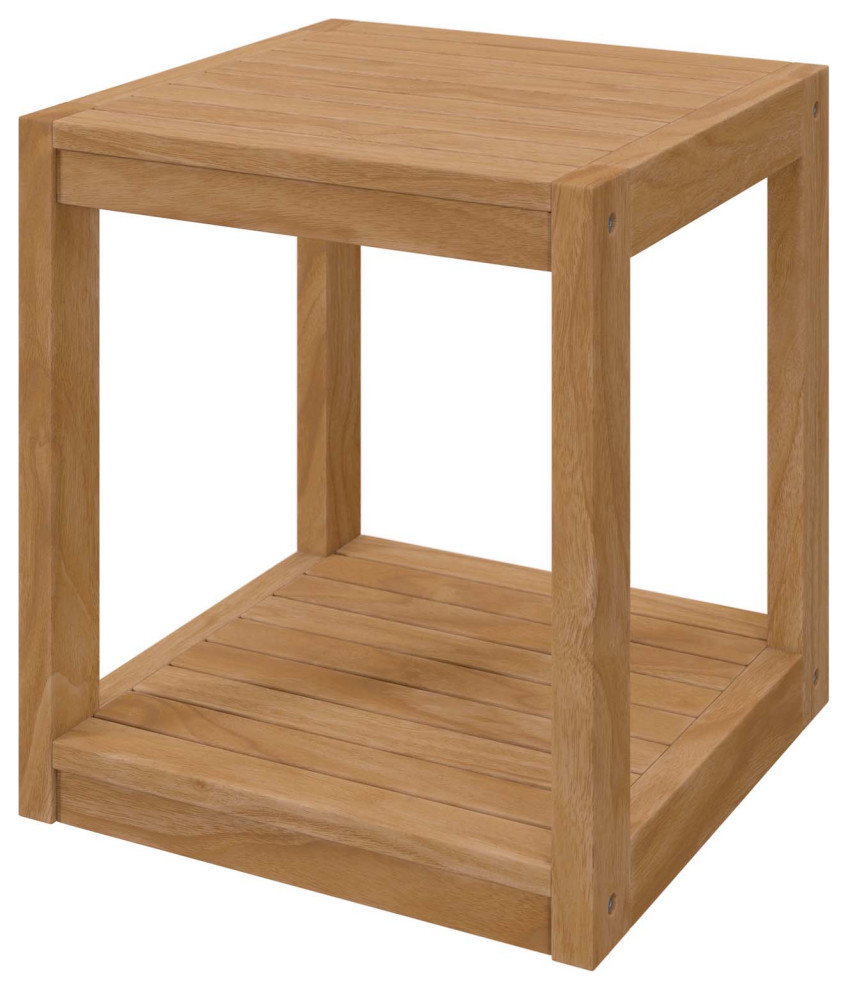 Lounge Coffee Side Table, Square, Brown Natural, Wood, Modern, Outdoor Patio Modern Outdoor