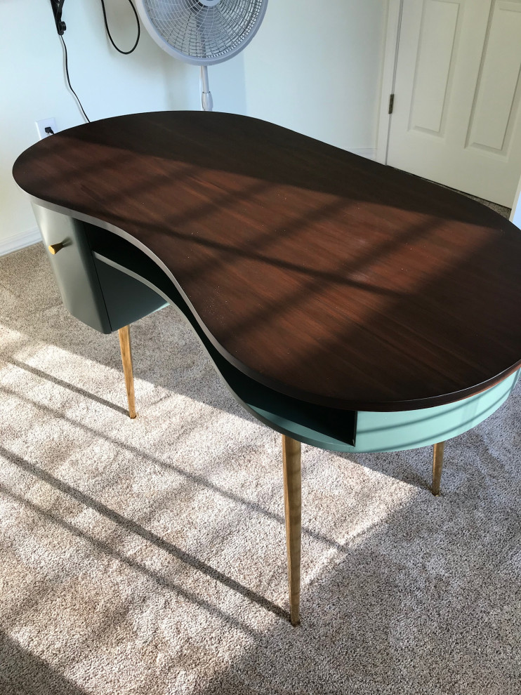 Mid Century Modern Curved Office Desk Computer Desk with Shelf