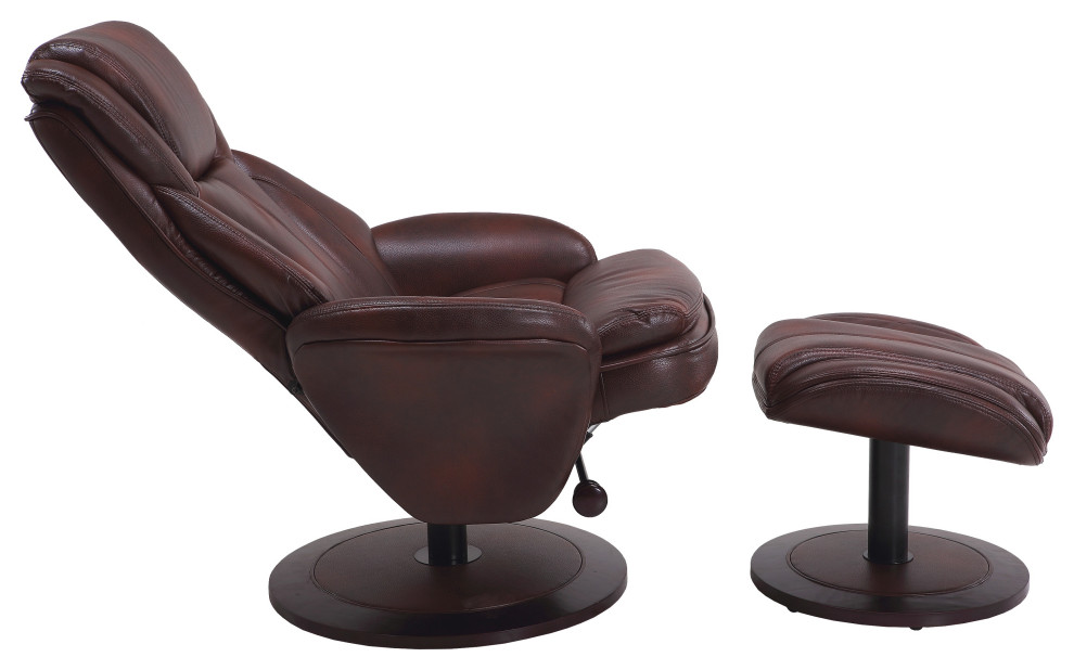 Nova Recliner and Ottoman in Whisky Air Leather Contemporary Recliner Chairs by