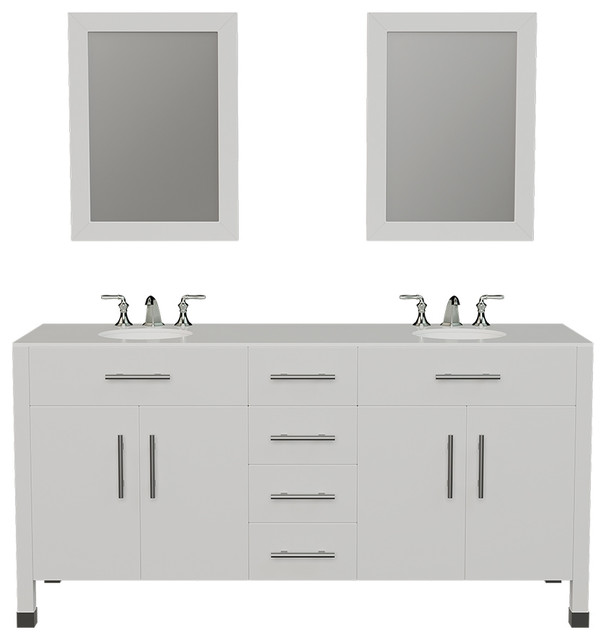 72 White Solid Wood And Porcelain Double Vanity Contemporary Bathroom Vanities Sink Consoles By Marketplace Houzz - Solid Wood Bathroom Vanity Double Sink