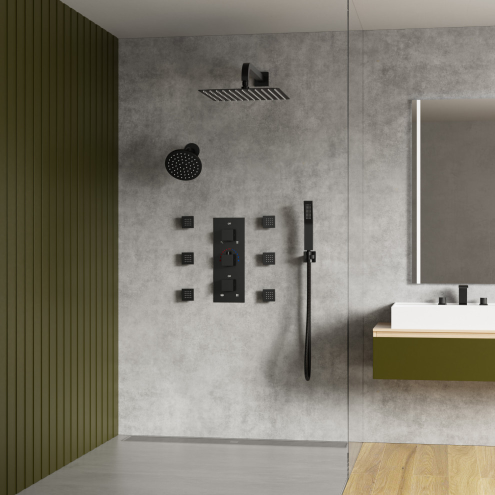 Mittelgroßes Modernes Badezimmer En Suite mit Doppeldusche in Los Angeles