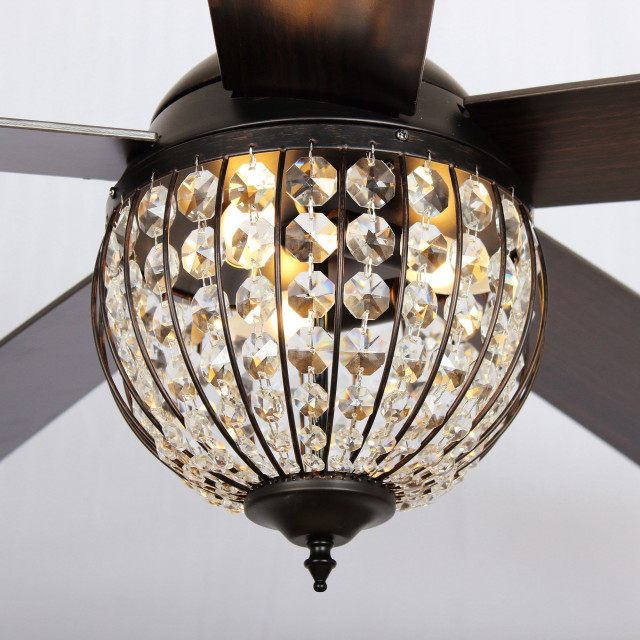 52 in Modern Crystal Ceiling fan with 5 Blades in Antique Bronze ...
