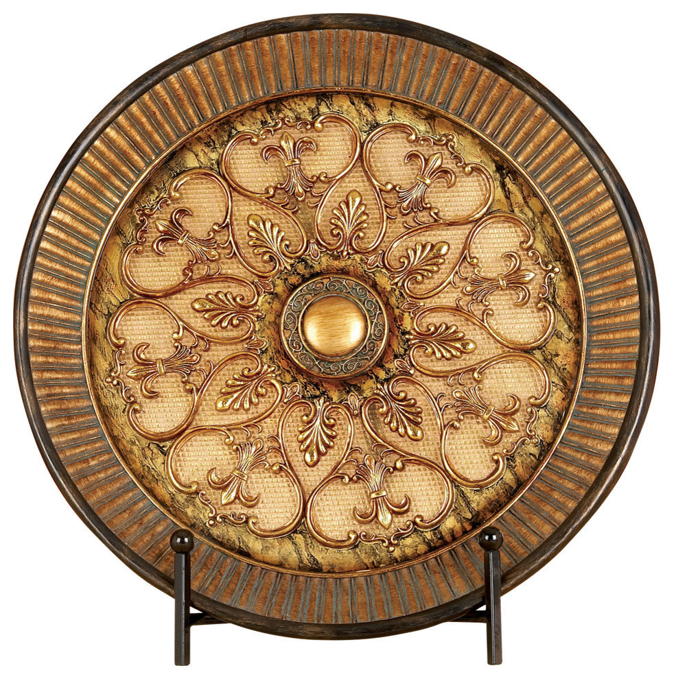Gold Polystone Traditional Decorative Plate Stand, 1x16x16