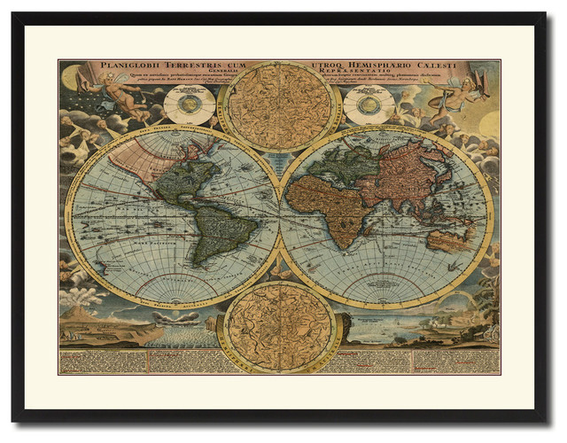 World Vintage Map Print On Canvas With Picture Frame 28" X 37"