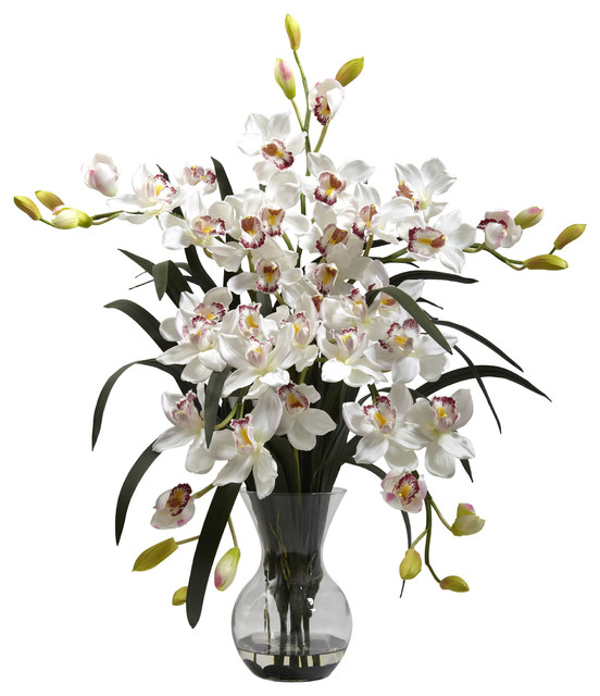Large Cymbidium With Vase Arrangement Contemporary Artificial