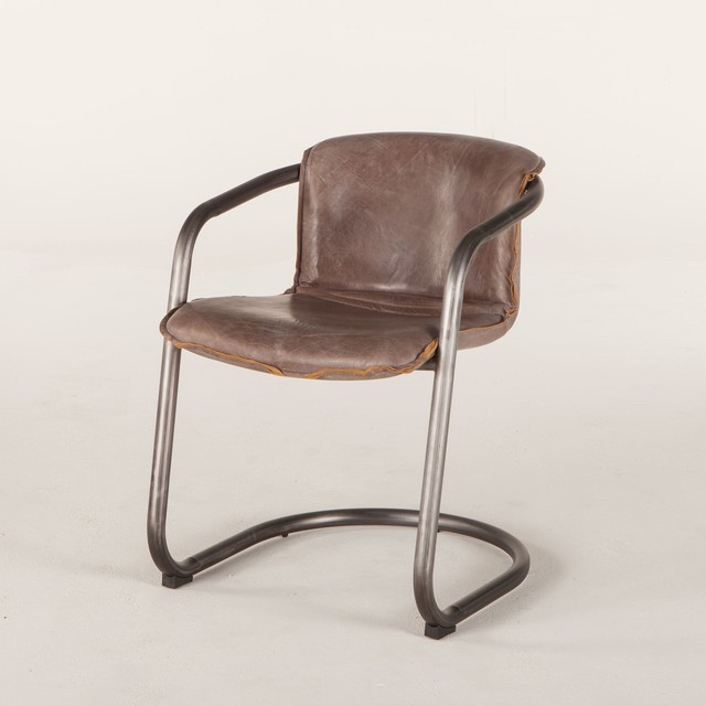 30 Set Of Two Dining Chair Jet Brown, Leather And Steel Chair