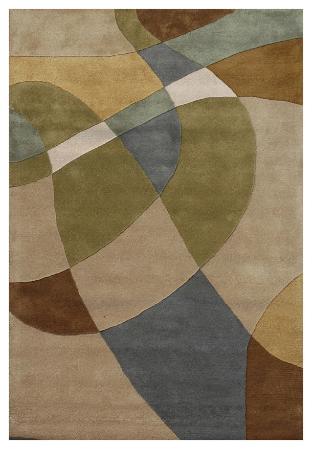Wavy Hand-Tufted Wool Rug, Beige, Brown, and Green, 5'x8'
