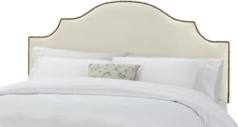 Velvet White Full/Queen Nail Button Notched Headboard