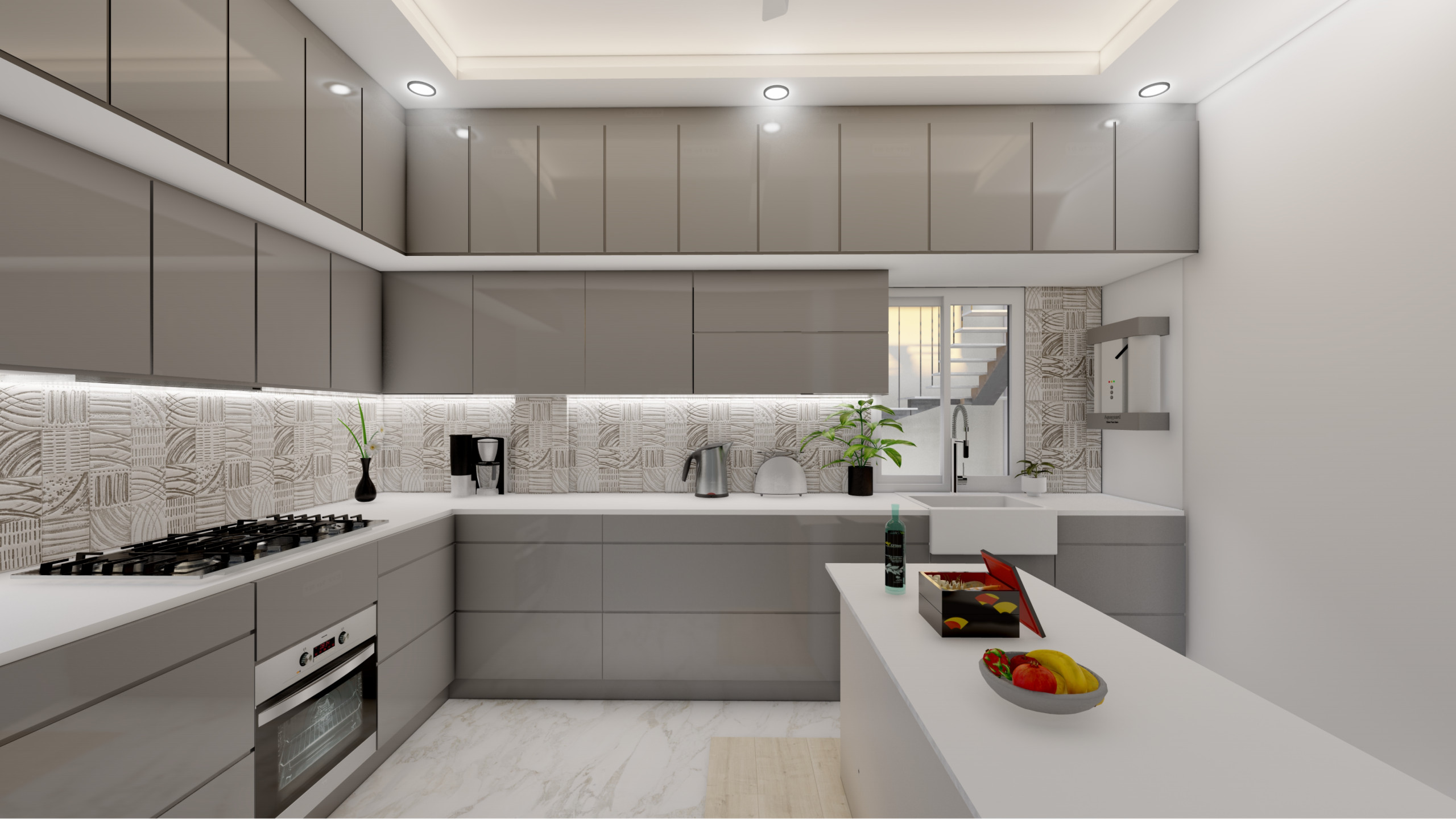 Sleek Grey and White Kitchen Design in Virginia Water