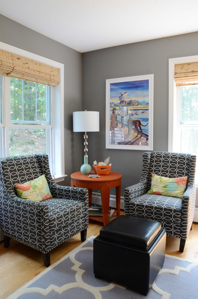 Living room - coastal living room idea in Portland Maine