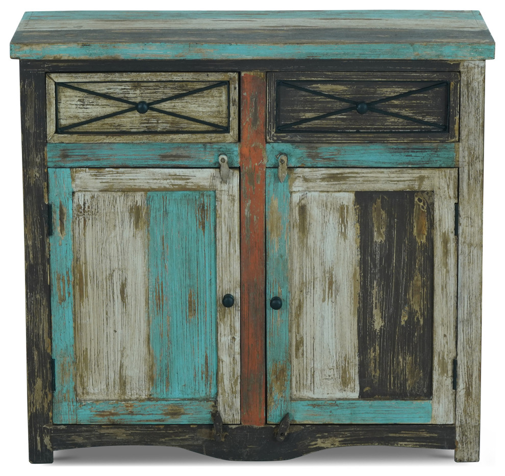 Tracey Handmade Distressed Mango Wood Sideboard, Multicolored