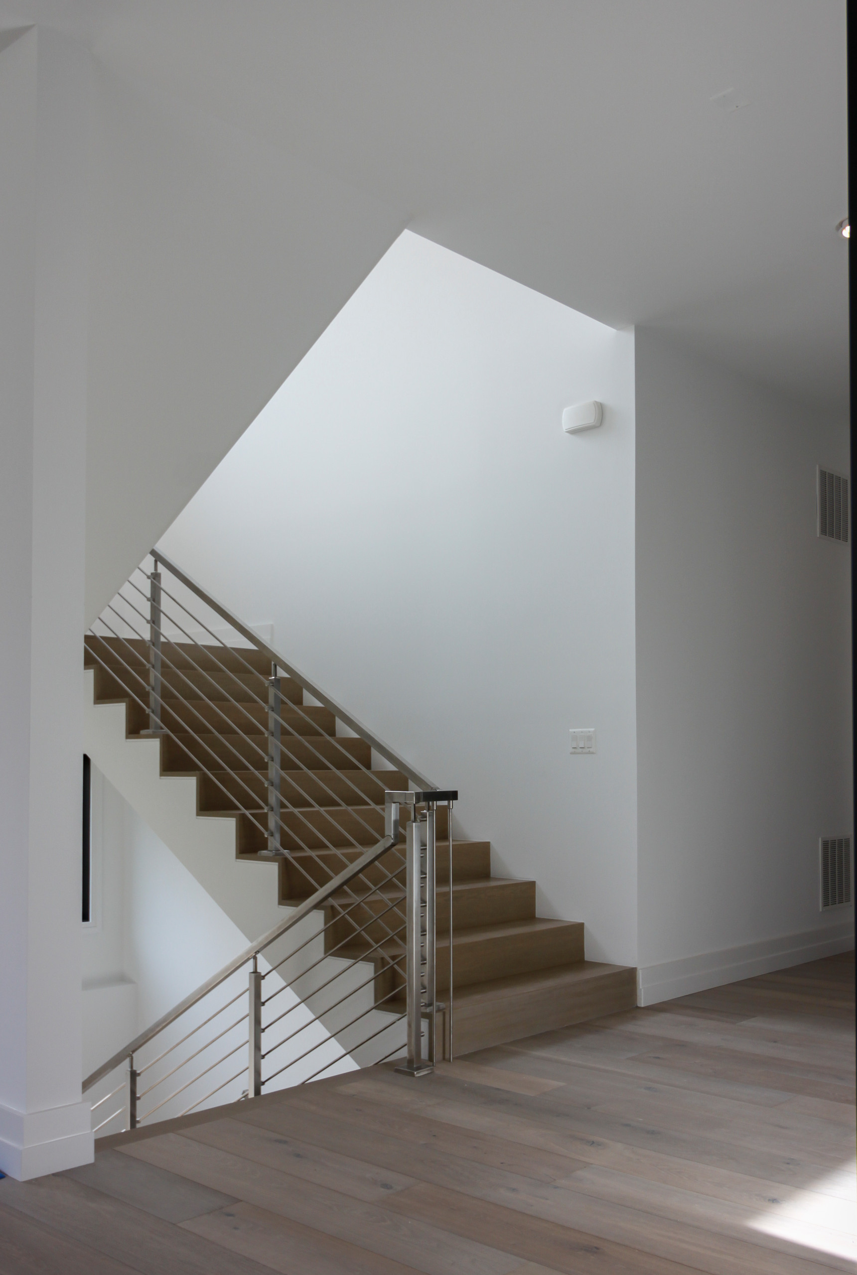 75_Modern Stairway: White O 75_ak & Stainless Steel Balustrade, McLean VA 22101