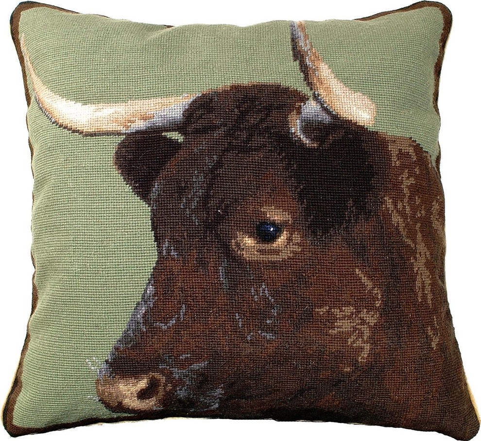 Throw Pillow Needlepoint Milking Devon Cow 20x20 Sage Green Brown Southwestern Decorative Pillows By Euroluxhome