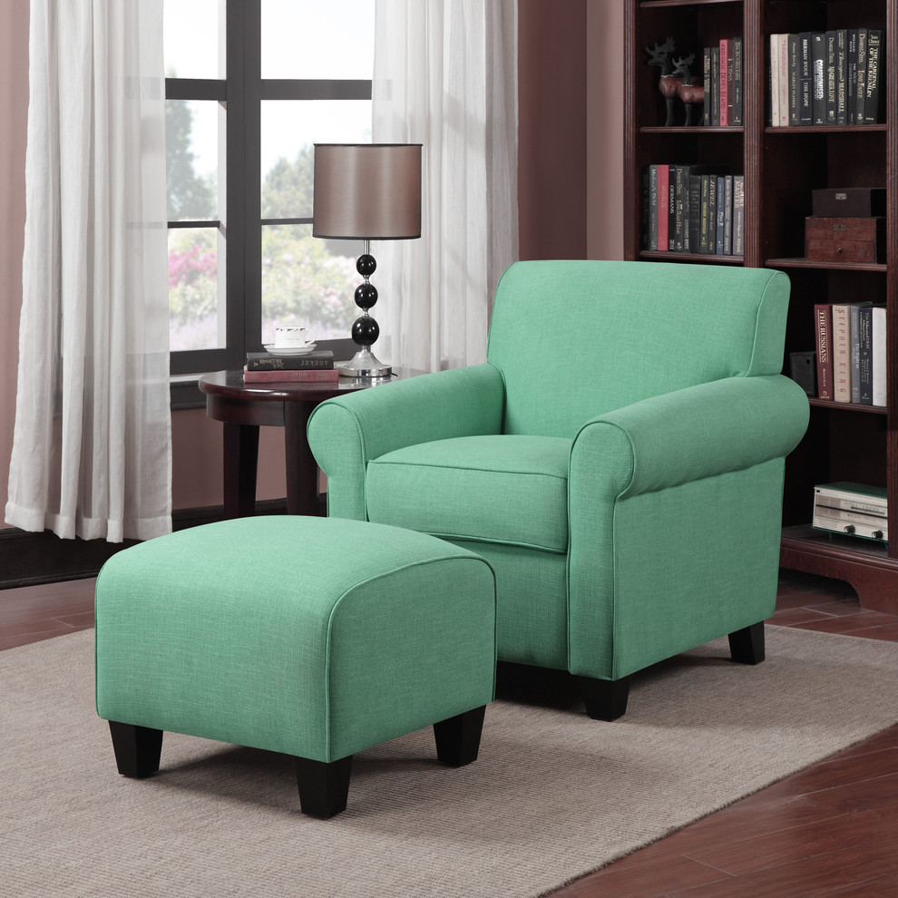 Portfolio Mira Soft Emerald Green Linen Arm Chair and Ottoman