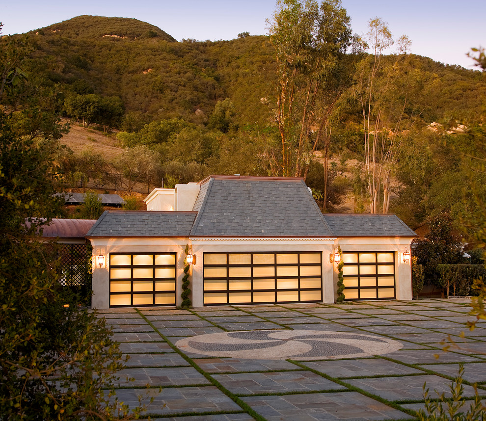 This is an example of a traditional four-car garage in Santa Barbara.