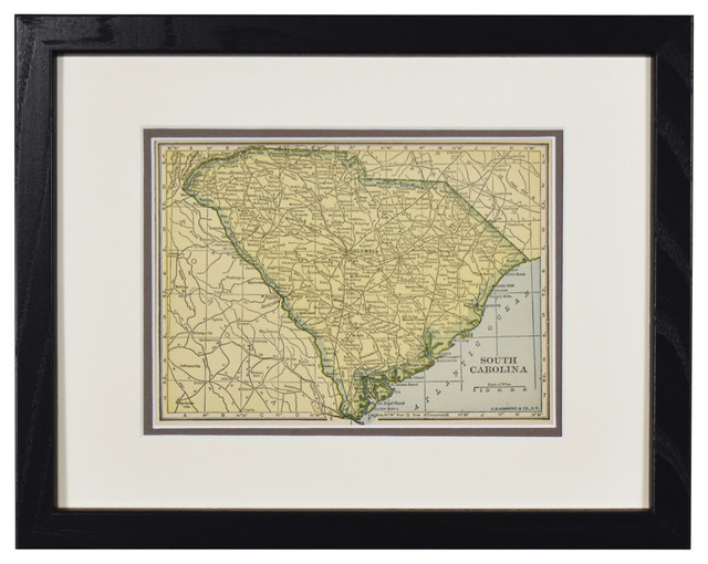 Original Vintage 1920s South Carolina Map Framed Contemporary