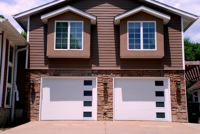 Glass Cut Out Doors Transitional Garage Cedar Rapids By