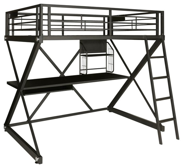 Z Bedroom Full Size Loft Bunk Bed W Study Desk In Black Finish Z Bedroom Full Size Loft Bunk Bed W Study Desk In Black Finish
