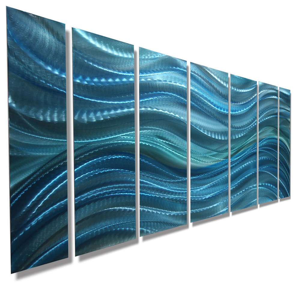 Aqua Blue Abstract Panel Metal Wall Art, "Calm Before the Storm