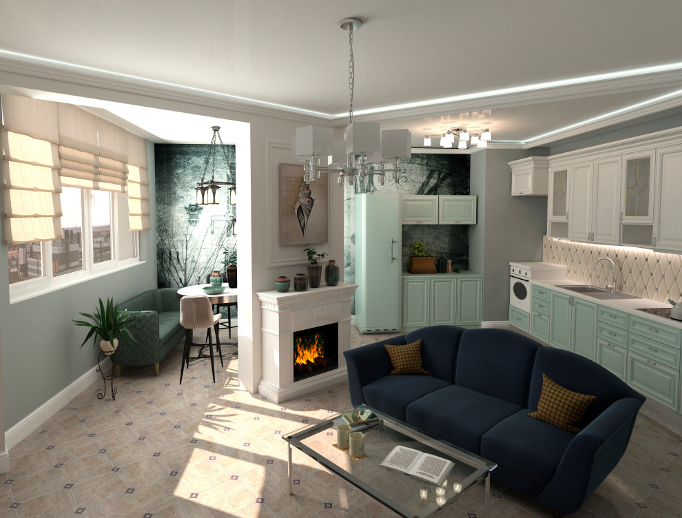 Совмещение кухни и гостиной, классика