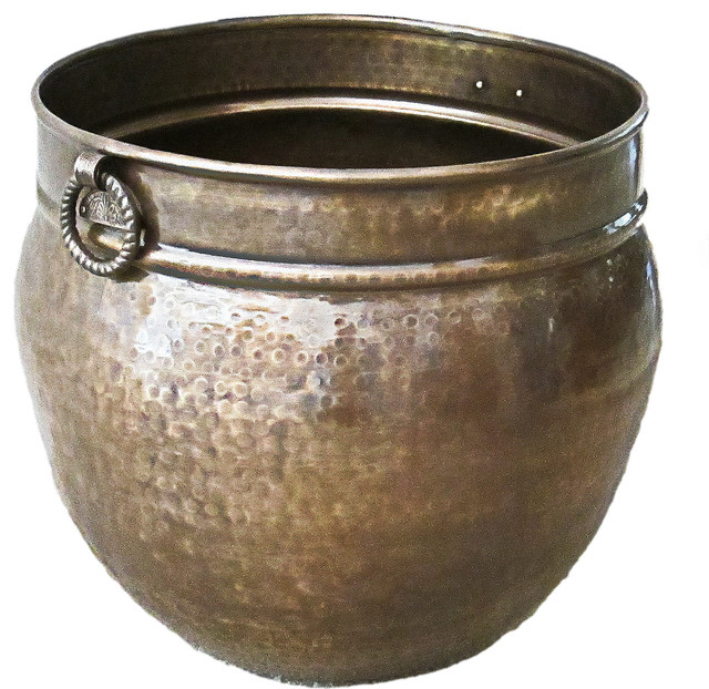 Large Solid Brass Planter 13.5"x14.5" Traditional Outdoor Pots And