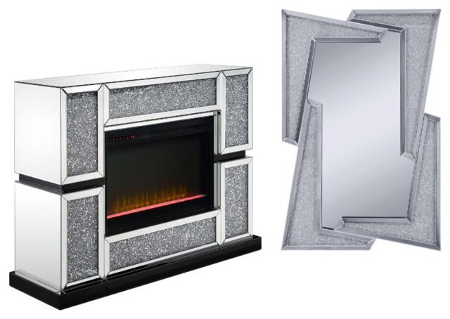 Home Square 2-Piece Set with Mirrored Fireplace and Wall Decor