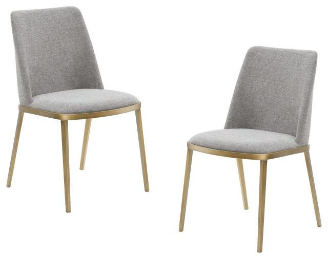 Modrest Brent Contemporary Light Grey Fabric + Brass Dining Chair Set