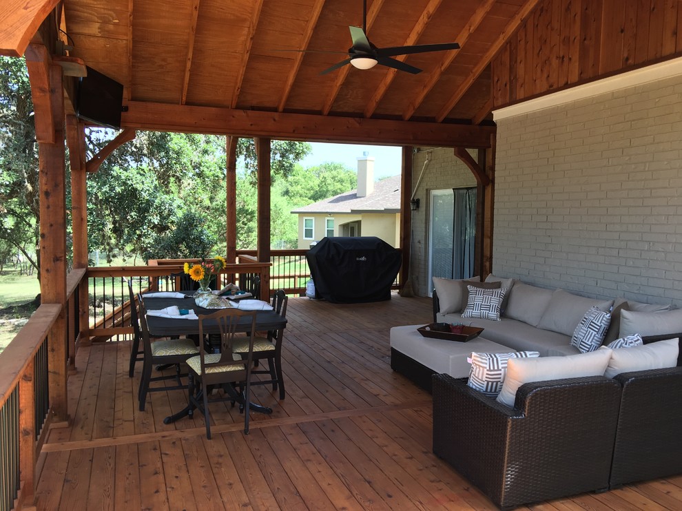 Custom Elevated Cedar Deck, Roof Extension, and Slide San Antonio, TX
