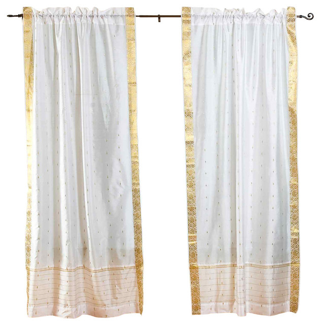 Lined-White  Rod Pocket  Sheer Sari Cafe Curtain / Drape - 43W x 36L - Pair