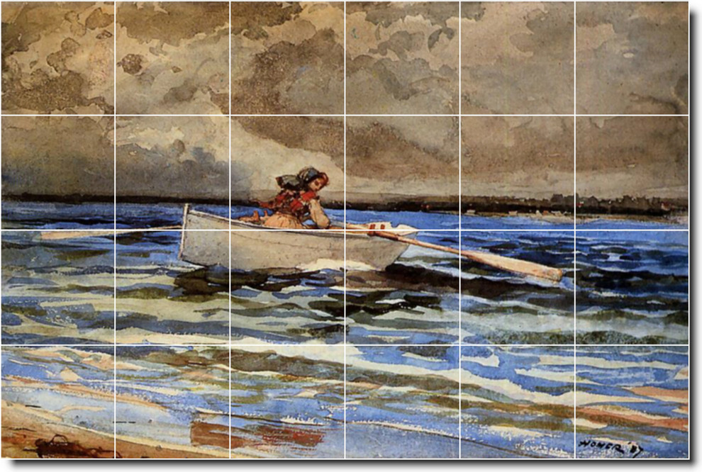 Winslow Homer Ship Boat Painting Ceramic Tile Mural 174, 72" Wide x 48