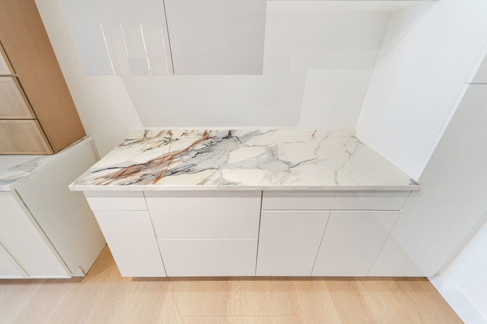 Example of a minimalist kitchen design in Chicago