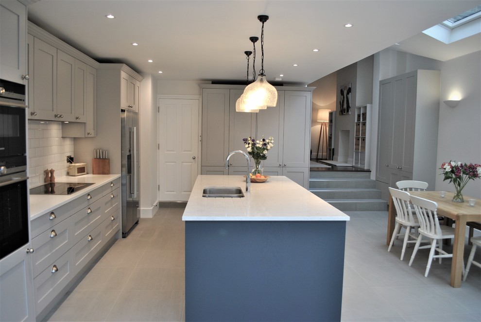 Modern Shaker kitchen in grey with dark island - Eclectic - Kitchen ...
